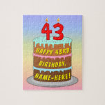[ Thumbnail: 43rd Birthday: Fun Cake and Candles + Custom Name Jigsaw Puzzle ]