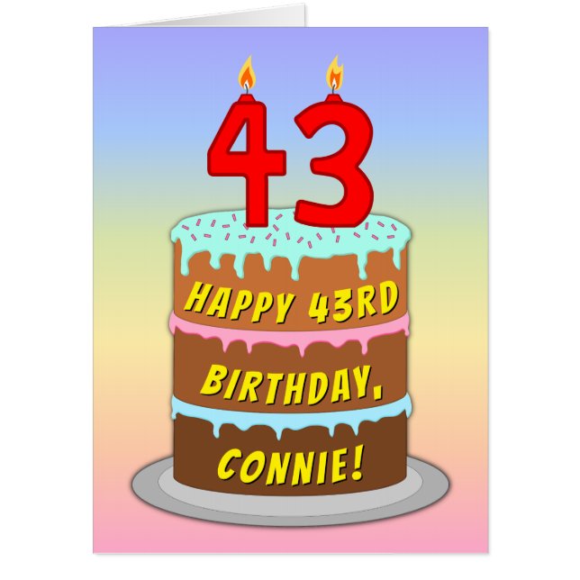 43rd Birthday: Fun Cake & Candles, w/ Custom Name Card (Front)