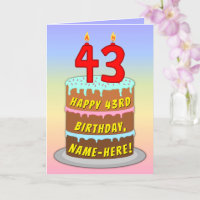 43rd Birthday Card - Chocolate Cake and Candles — Download on Funimada.com