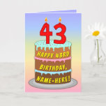 [ Thumbnail: 43rd Birthday — Fun Cake & Candles, W/ Custom Name Card ]