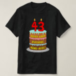 [ Thumbnail: 43rd Birthday — Fun Cake & Candles, W/ Custom Name T-Shirt ]