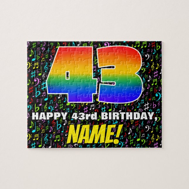 43rd Birthday — Fun, Colorful Music Symbols & “43” Jigsaw Puzzle (Horizontal)