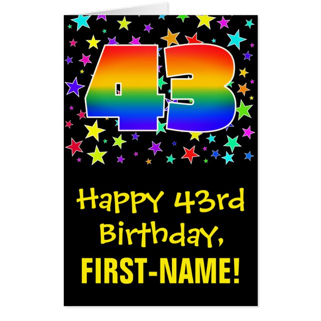 43rd Birthday: Fun, Colorful Stars + Rainbow # 43 Card (Front)