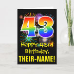 [ Thumbnail: 43rd Birthday: Fun Fireworks Pattern + Rainbow 43 Card ]