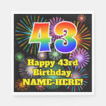 [ Thumbnail: 43rd Birthday: Fun Fireworks Pattern + Rainbow 43 Napkins ]