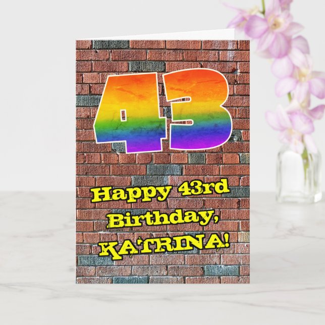 43rd Birthday: Fun Graffiti-Inspired Rainbow 43 Card (Orchid)