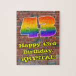[ Thumbnail: 43rd Birthday: Fun Graffiti-Inspired Rainbow 43 Jigsaw Puzzle ]