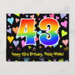 [ Thumbnail: 43rd Birthday: Fun Hearts Pattern, Rainbow 43 Postcard ]