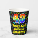 [ Thumbnail: 43rd Birthday: Fun Music Notes Pattern, Rainbow 43 Paper Cups ]