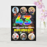 [ Thumbnail: 43rd Birthday: Fun Rainbow #, Custom Name & Photos Card ]