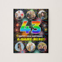 43rd Birthday: Fun Rainbow #, Custom Name + Photos
