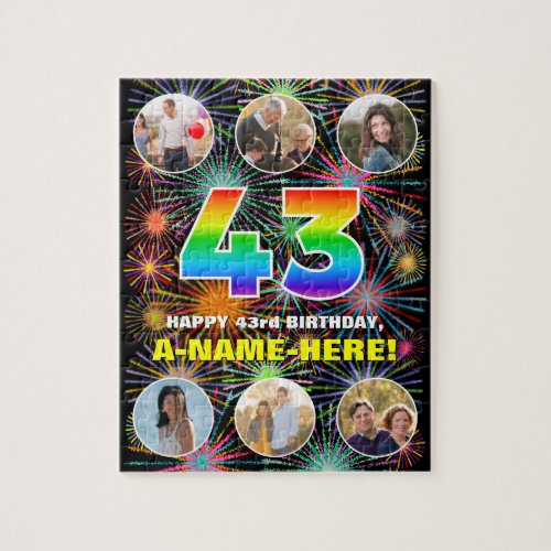 43rd Birthday Fun Rainbow  Custom Name  Photos Jigsaw Puzzle