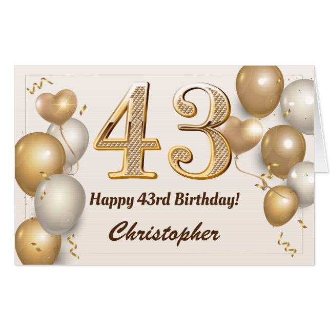 43rd Birthday Gold Balloons Confetti Extra Large Card (Front Horizontal)