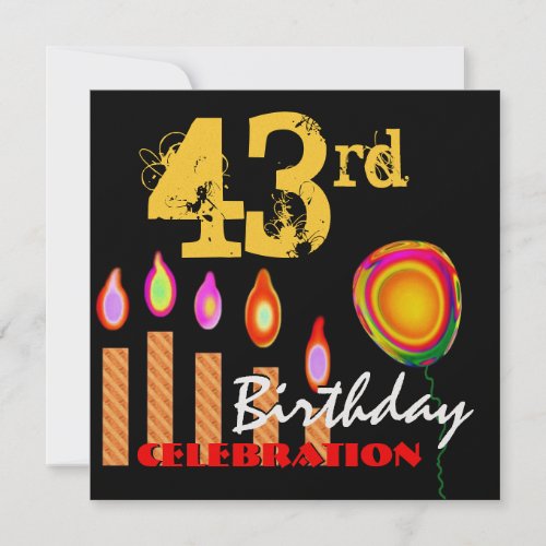 43rd Birthday Gold Candles and Balloon Metallic Invitation