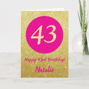 43rd Birthday Hot Pink and Gold Glitter Card