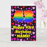 [ Thumbnail: 43rd Birthday: Loving Hearts Pattern, Rainbow # 43 Card ]