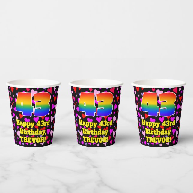 43rd Birthday: Loving Hearts Pattern, Rainbow 43 Paper Cups (Multi)