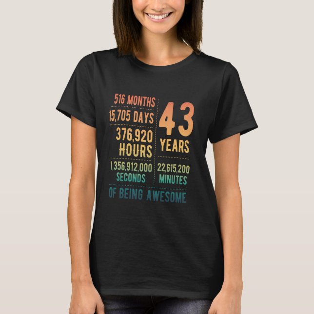 43rd Birthday Men Women Funny 43 Years Old T-Shirt (Front)