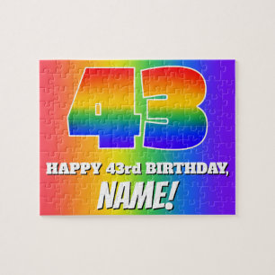 43rd Birthday — Multicolored Rainbow Pattern “43” Jigsaw Puzzle