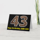 [ Thumbnail: 43rd Birthday: Name + Faux Wood Grain Pattern "43" Card ]