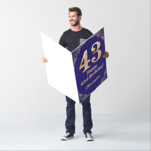 43rd Birthday Navy Blue & Gold Glitter Extra Large Card