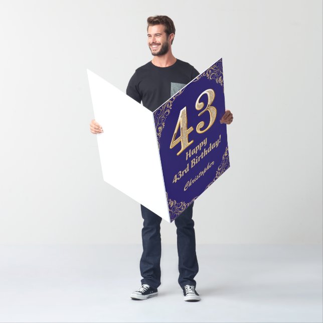 43rd Birthday Navy Blue & Gold Glitter Extra Large Card (In Situ)