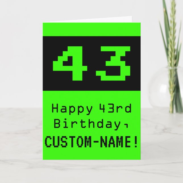 43rd Birthday: Nerdy / Geeky Style "43" and Name Card (Front)