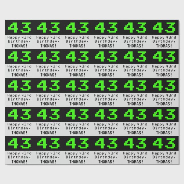 43rd Birthday - Nerdy / Geeky Style "43" and Name Wrapping Paper (Flat)
