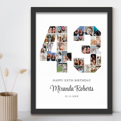 43rd Birthday Number 43 Custom Photo Collage Poster