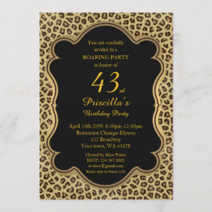 43rd,Birthday Party 43rd,Cheetah, Black & Gold Invitation