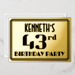 [ Thumbnail: 43rd Birthday Party: Art Deco Look “43” and Name Invitation ]