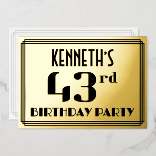 43rd Birthday Party Art Deco Look 43 and Name Foil Invitation