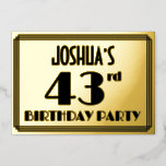 [ Thumbnail: 43rd Birthday Party — Art Deco Look “43” + Name Invitation ]