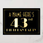 [ Thumbnail: 43rd Birthday Party: Art Deco Look “43”, W/ Name Invitation ]
