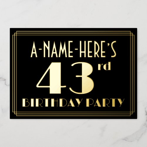 43rd Birthday Party Art Deco Look 43 w Name Foil Invitation