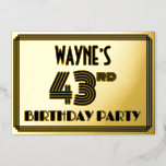 [ Thumbnail: 43rd Birthday Party — Art Deco Style “43” & Name Invitation ]