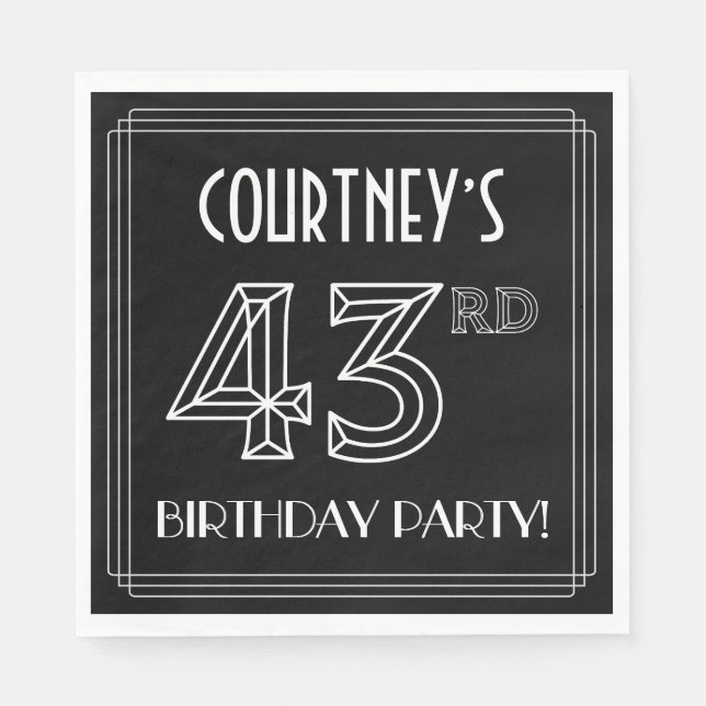 43rd Birthday Party: Art Deco Style + Custom Name Napkins (Front)