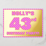 [ Thumbnail: 43rd Birthday Party — Bold, Fun, Pink Stripes # 43 Invitation ]