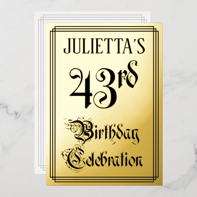 43rd Birthday Party — Elegant Script + Custom Name Foil Invitation (Front/Back)