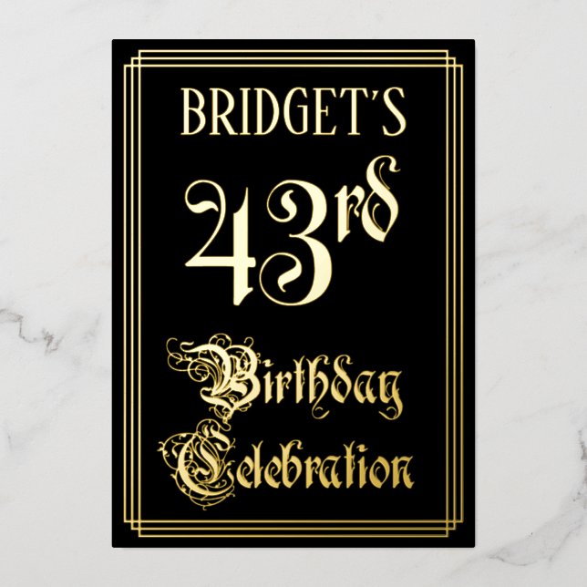 43rd Birthday Party — Fancy Script & Custom Name Foil Invitation (Front)
