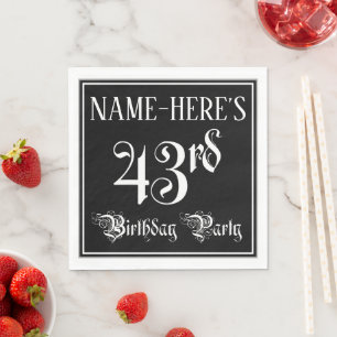 43rd Birthday Party — Fancy Script + Custom Name Napkins