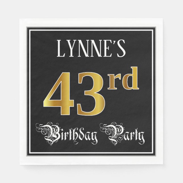 43rd Birthday Party — Fancy Script, Faux Gold Look Napkins (Front)