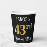 [ Thumbnail: 43rd Birthday Party — Fancy Script, Faux Gold Look Paper Cups ]