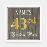 [ Thumbnail: 43rd Birthday Party — Faux Gold & Faux Wood Looks Napkins ]