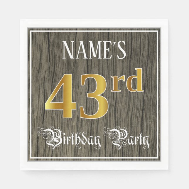 43rd Birthday Party — Faux Gold & Faux Wood Looks Napkins (Front)