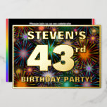 [ Thumbnail: 43rd Birthday Party — Fun, Colorful Fireworks Look Invitation ]