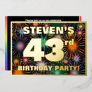 43rd Birthday Party — Fun, Colorful Fireworks Look Foil Invitation
