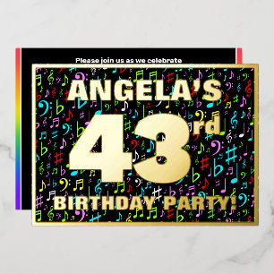 43rd Birthday Party — Fun, Colorful Music Symbols Foil Invitation