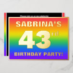 [ Thumbnail: 43rd Birthday Party: Fun, Colorful Rainbow Pattern Invitation ]