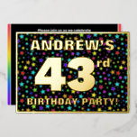 [ Thumbnail: 43rd Birthday Party — Fun, Colorful Stars Pattern Invitation ]